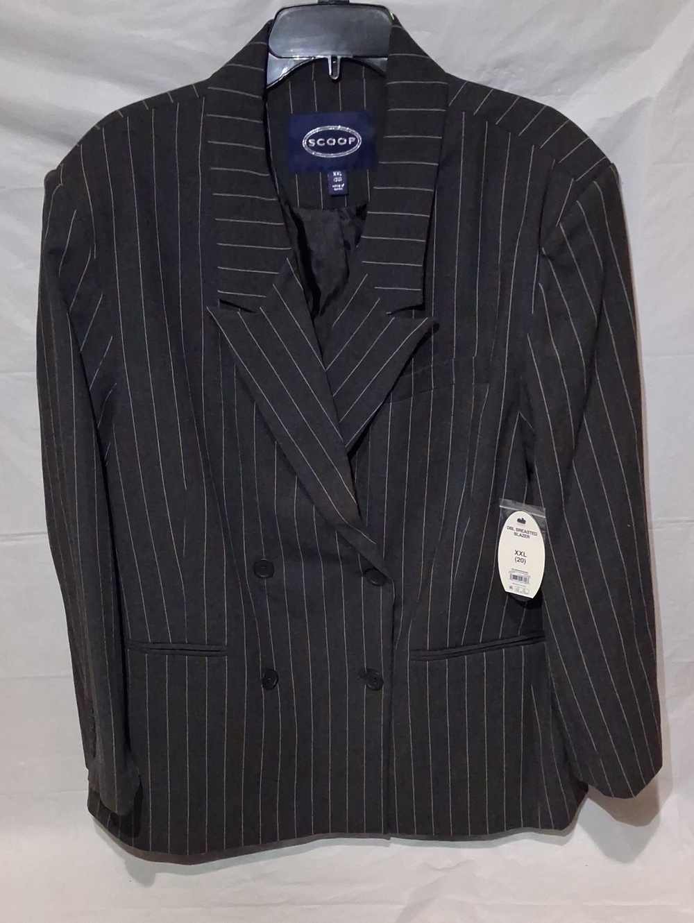 ✨NWT ✨Scoop Women Black Pinstripe Double Breasted Blazer Jacket Size XXL (20)📌